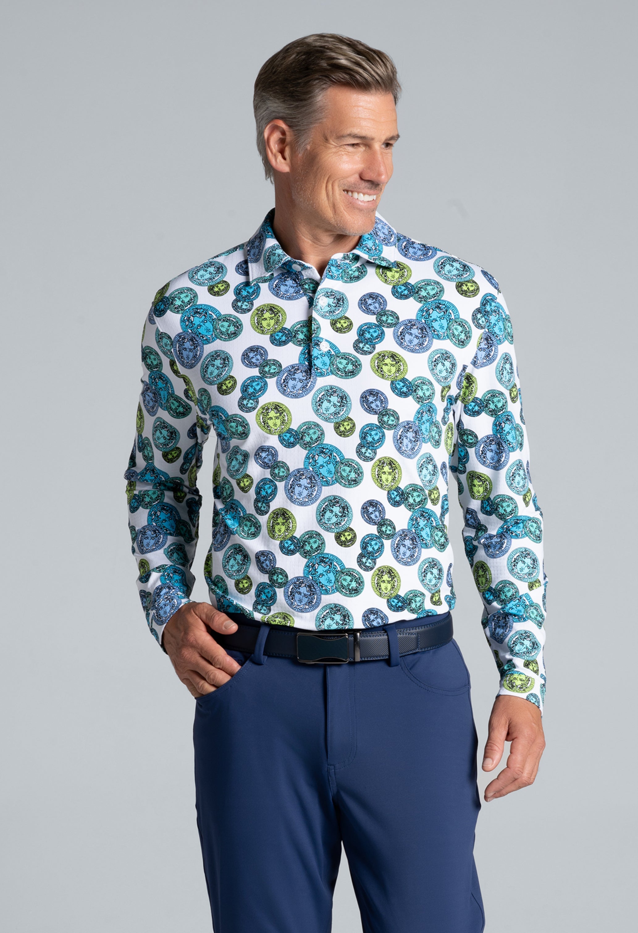 Medusa Print Long Sleeve Polo – 95171 (Modern Fit)